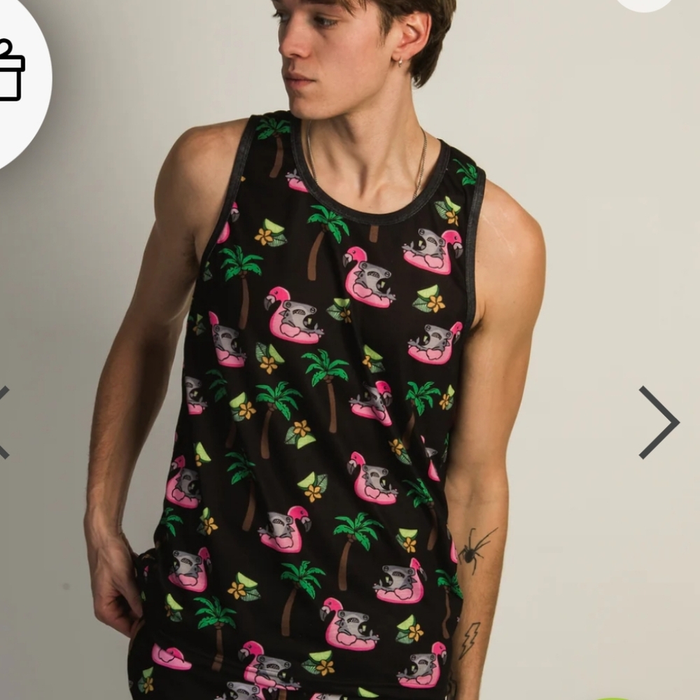 ISLAND HAZE HAMMERED FLAMINGO AOP TANK Large Mens